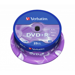 Диск DVD+R 4,7GB Verbatim 16x Silver  Cake 25pcs